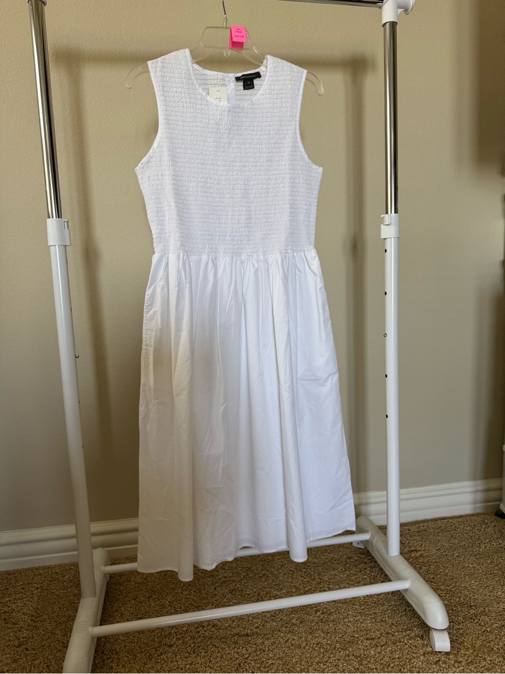 French Connection White Sleeveless Smocked Bodice Dress 10 NWT (159)